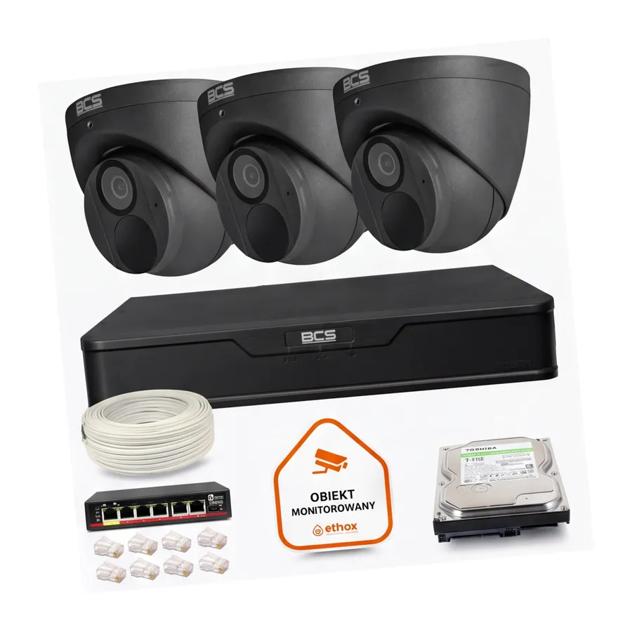 Zestaw monitoringu IP BCS Point 3x Kamera BCS-P-EIP28FWR3-Ai2-G Rejestrator z dyskiem Zestaw monitoringu IP BCS Point 3x Kamera BCS-P-EIP28FWR3-Ai2-G Rejestrator z dyskiem