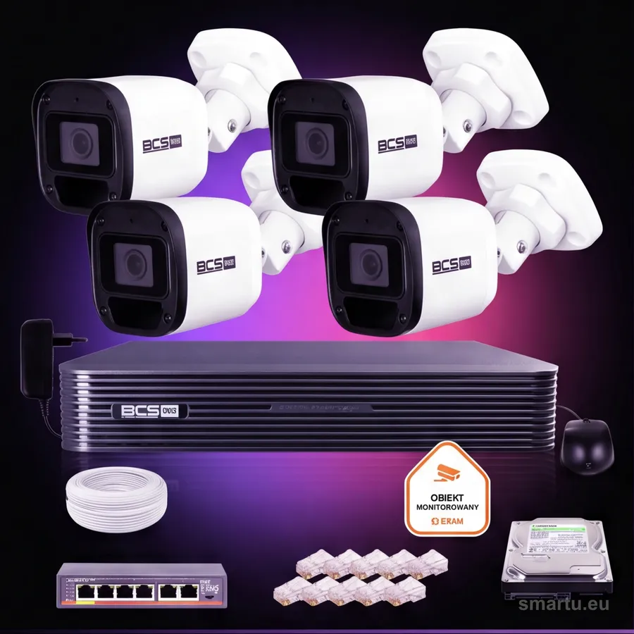 Zestaw monitoringu IP BCS Basic 4x Kamera BCS-B-TIP12FR3(2.0) Rejestrator z dyskiem Zestaw monitoringu IP BCS Basic 4x Kamera BCS-B-TIP12FR3(2.0) Rejestrator z dyskiem