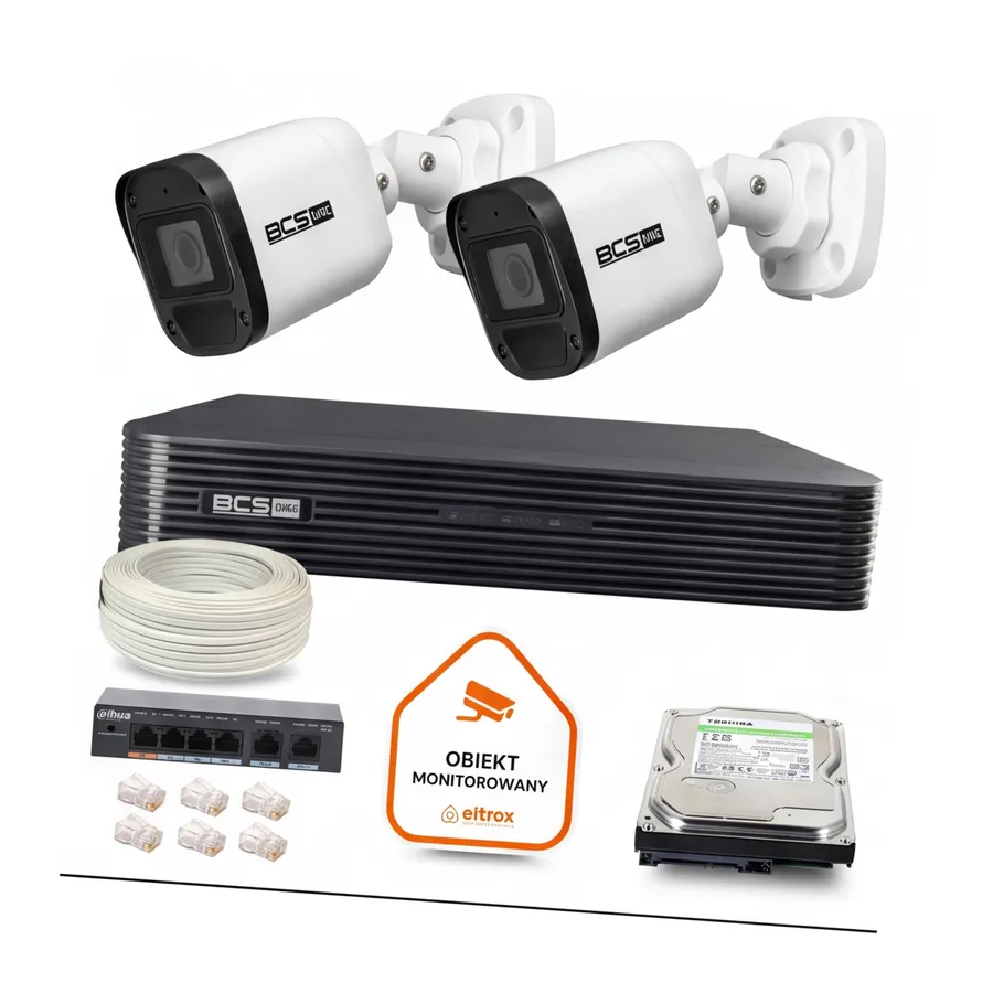 Zestaw monitoringu IP BCS Basic 2x Kamera BCS-B-TIP15FR3(2.0) Rejestrator z dyskiem Zestaw monitoringu IP BCS Basic 2x Kamera BCS-B-TIP15FR3(2.0) Rejestrator z dyskiem