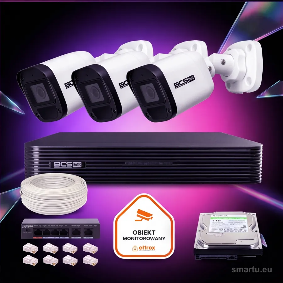 Zestaw monitoringu IP BCS Basic 3x Kamera BCS-B-TIP15FR3(2.0) Rejestrator z dyskiem Zestaw monitoringu IP BCS Basic 3x Kamera BCS-B-TIP15FR3(2.0) Rejestrator z dyskiem