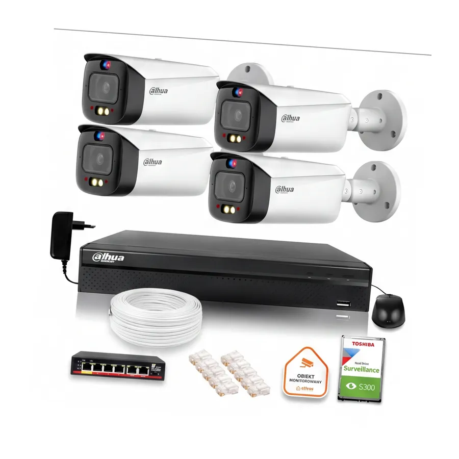 Zestaw monitoringu IP Dahua TIOC 8mpx 4K 4 kamery tubowe NVR z dyskiem Zestaw monitoringu IP Dahua TIOC 8mpx 4K 4 kamery tubowe NVR z dyskiem