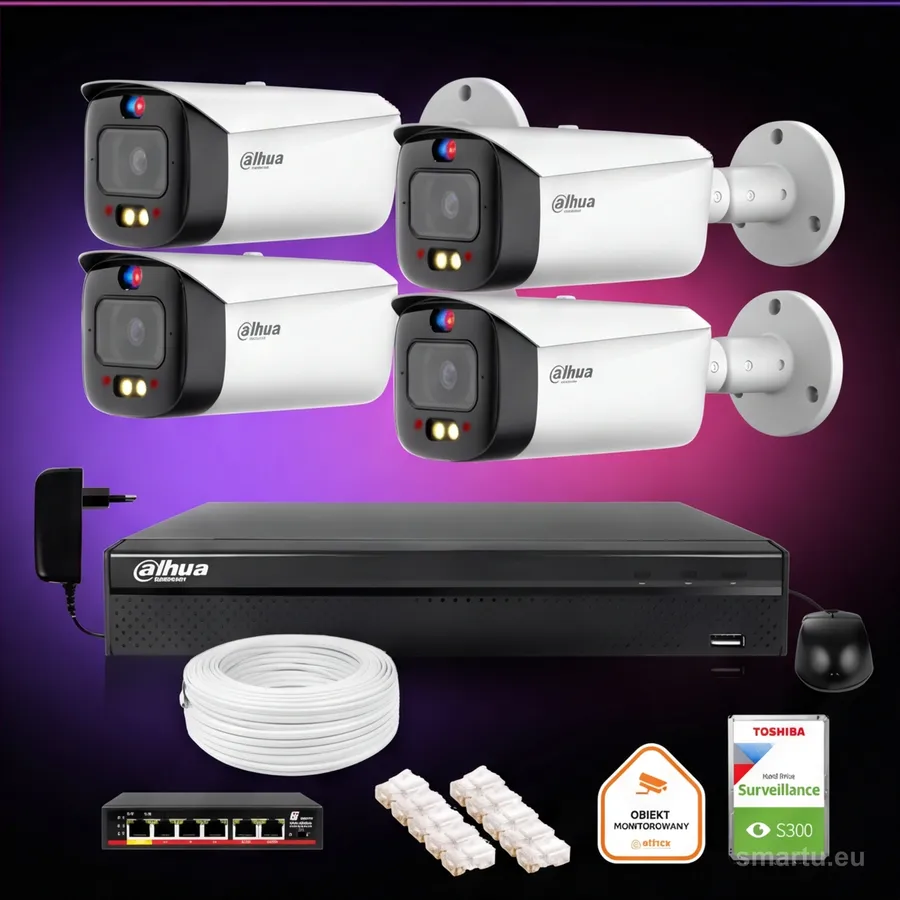 Zestaw monitoringu IP Dahua TIOC 8mpx 4K 4 kamery tubowe NVR z dyskiem Zestaw monitoringu IP Dahua TIOC 8mpx 4K 4 kamery tubowe NVR z dyskiem