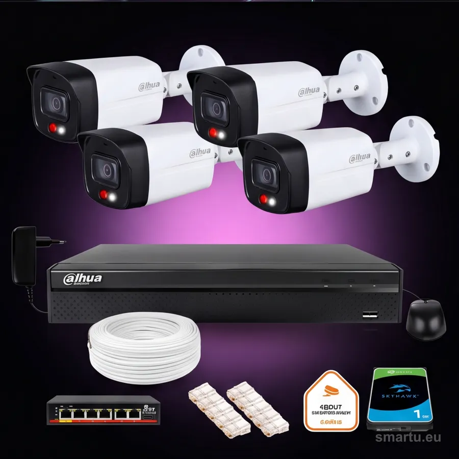 Dahua zestaw monitoringu IP 4K 8mpx 4 kamery IPC-HDW2849TM-S-IL dysk 1TB WizSense czarny Dahua zestaw monitoringu IP 4K 8mpx 4 kamery IPC-HDW2849TM-S-IL dysk 1TB WizSense czarny