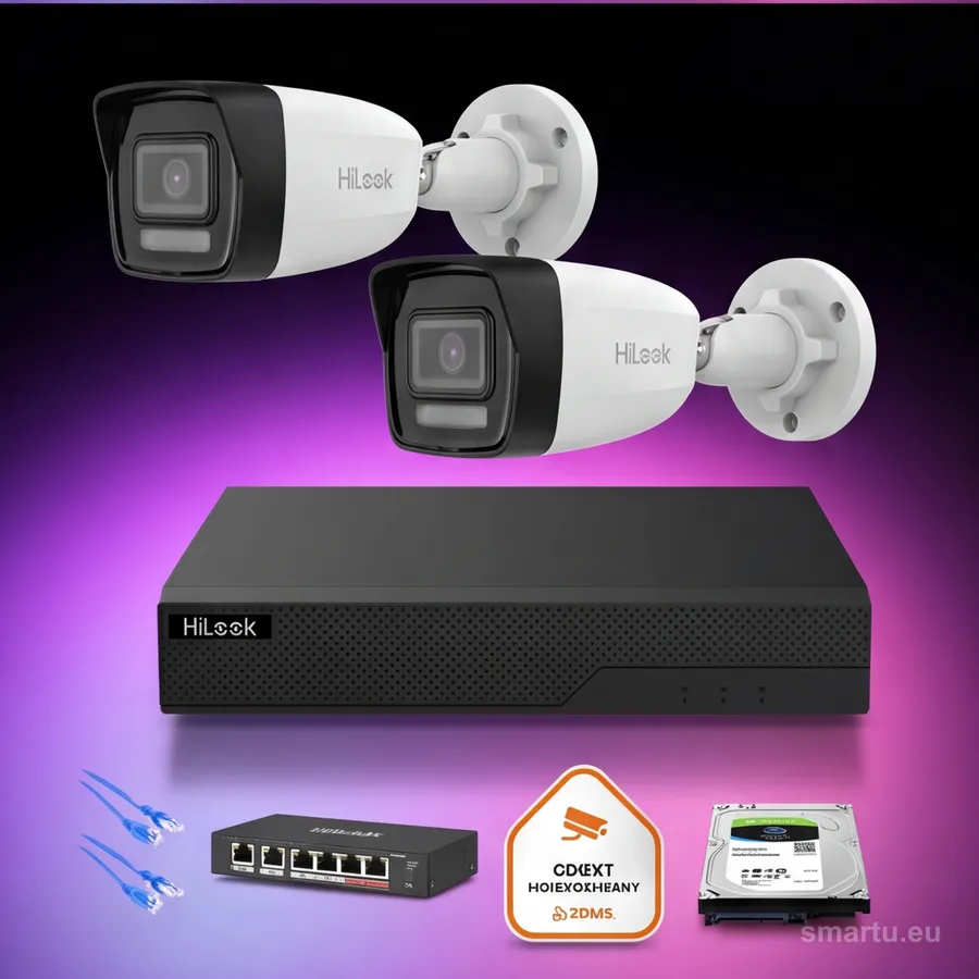 Zestaw monitoringu IP HiLook 2x IPC-B180HA-LU tuba 8MP Smart Hybrid Light 4K mikrofon IP67 Zestaw monitoringu IP HiLook 2x IPC-B180HA-LU tuba 8MP Smart Hybrid Light 4K mikrofon IP67