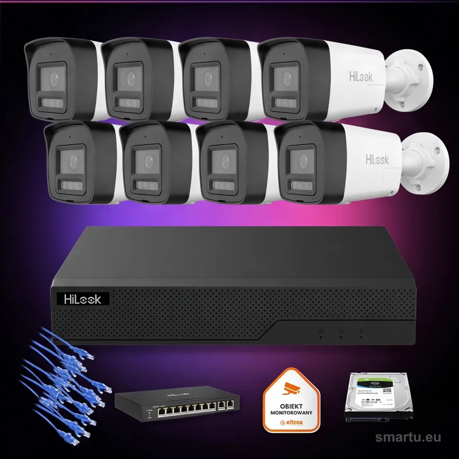 HiLook 8x IPC-B180HA-LU tuba 8MP Smart Hybrid Light zestaw monitoringu IP Bullet NVR