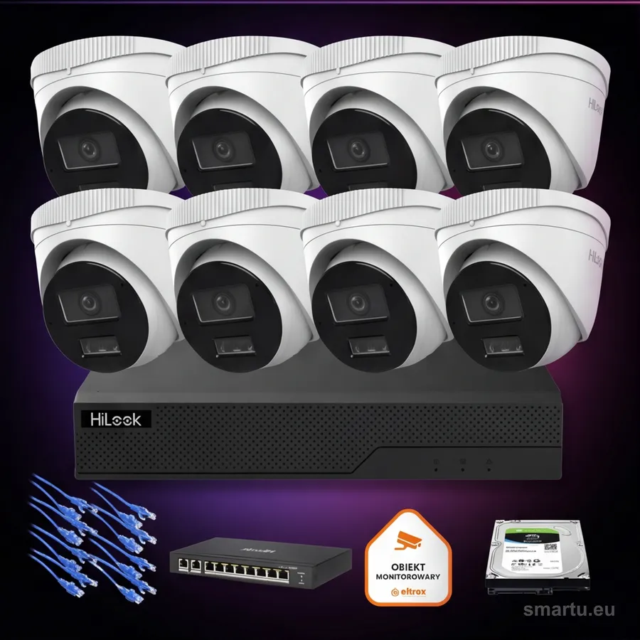 HiLook 8x IPC-T280HA-LU 8MP Smart Hybrid Light zestaw monitoringu IP Turret NVR PoE 4K